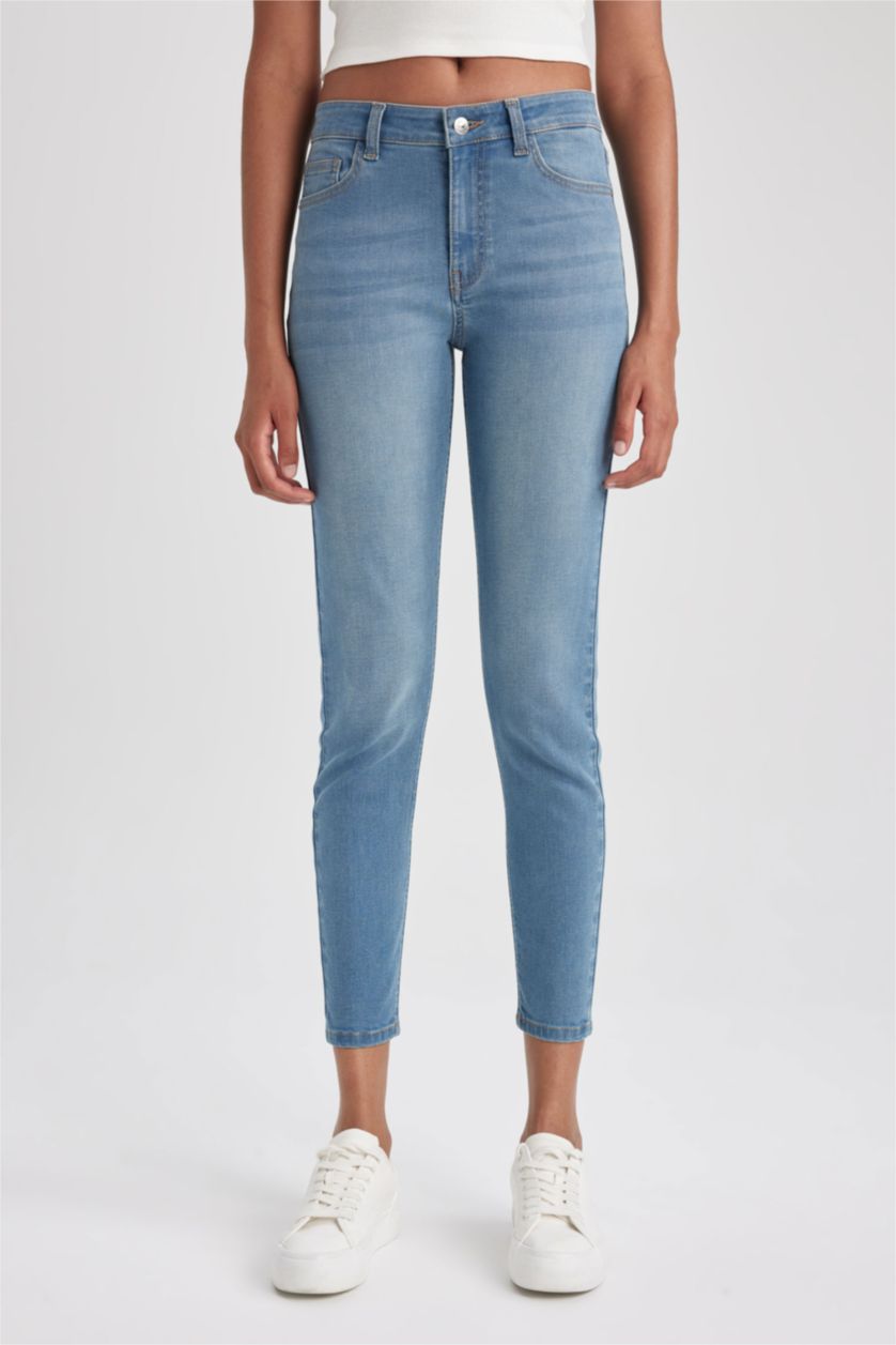 WOMAN Blue High Waist Skinny Fit Trousers