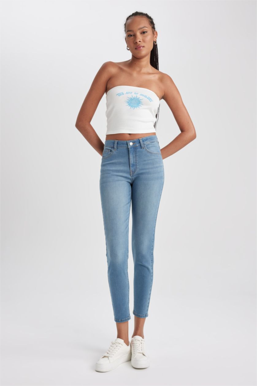 WOMAN Blue High Waist Skinny Fit Trousers