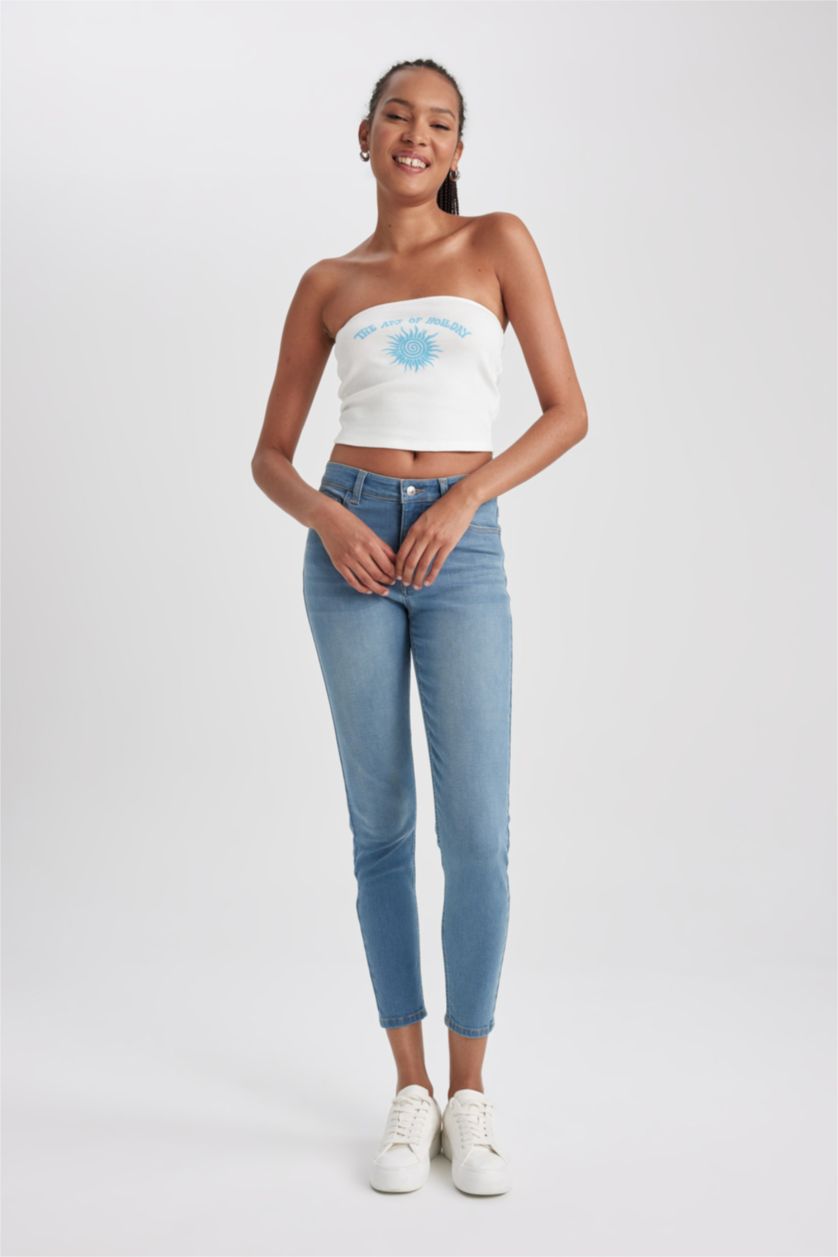 WOMAN Blue High Waist Skinny Fit Trousers