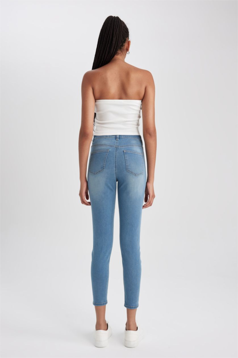 WOMAN Blue High Waist Skinny Fit Trousers