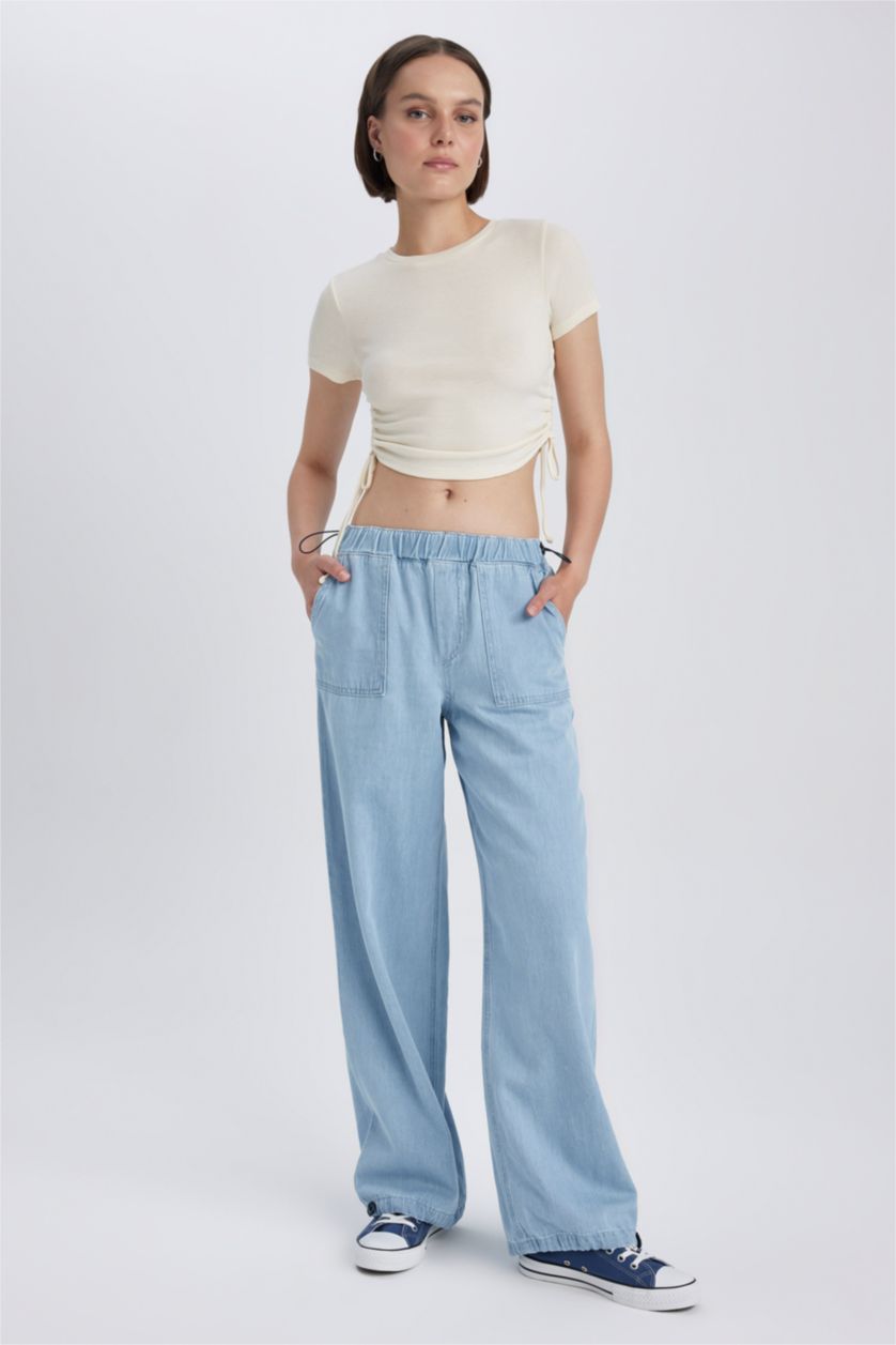 WOMAN Light Blue High Waist jogger Trousers