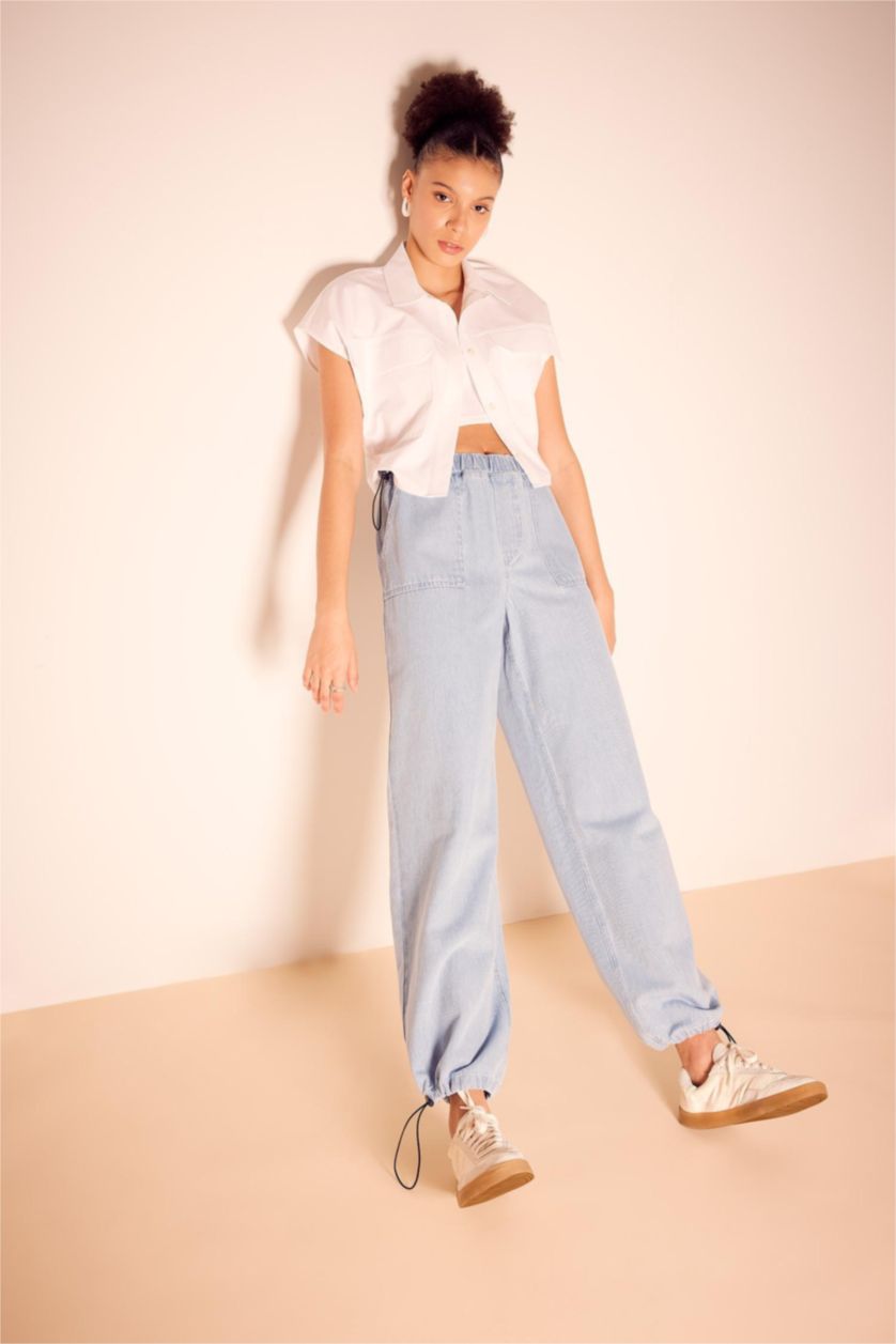 WOMAN Light Blue High Waist jogger Trousers