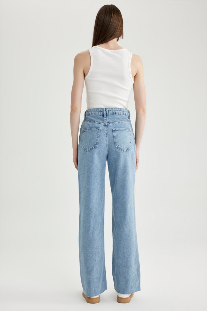 نساء أزرق فاتح بنطلون جينز 90’S برجل واسع ممزق