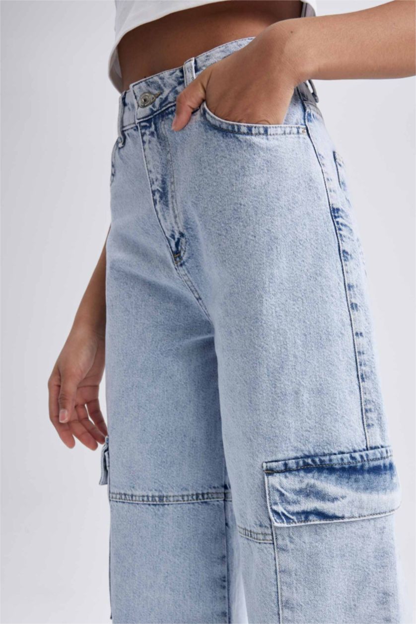 WOMAN Light Blue Straight Fit Cargo Jeans