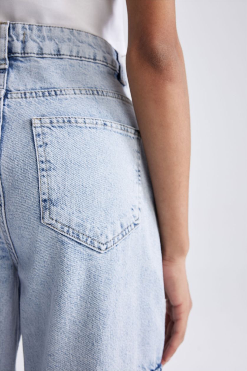 WOMAN Light Blue Straight Fit Cargo Jeans