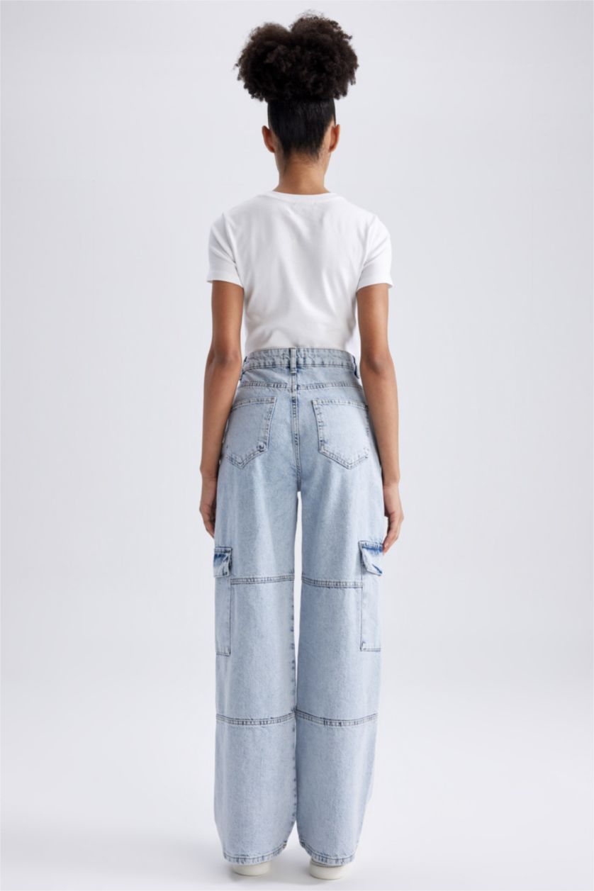 WOMAN Light Blue Straight Fit Cargo Jeans