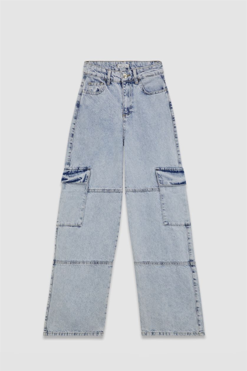 WOMAN Light Blue Straight Fit Cargo Jeans