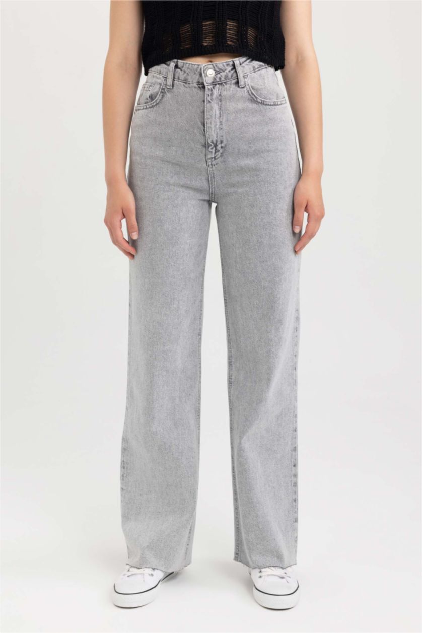 نساء رمادي بنطلون جينز قطن برجل عريض