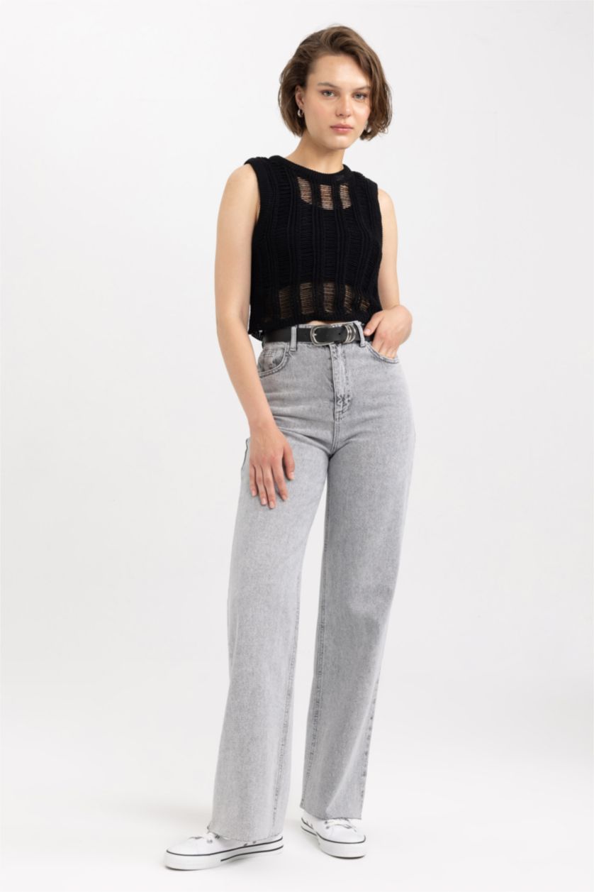 نساء رمادي بنطلون جينز قطن برجل عريض