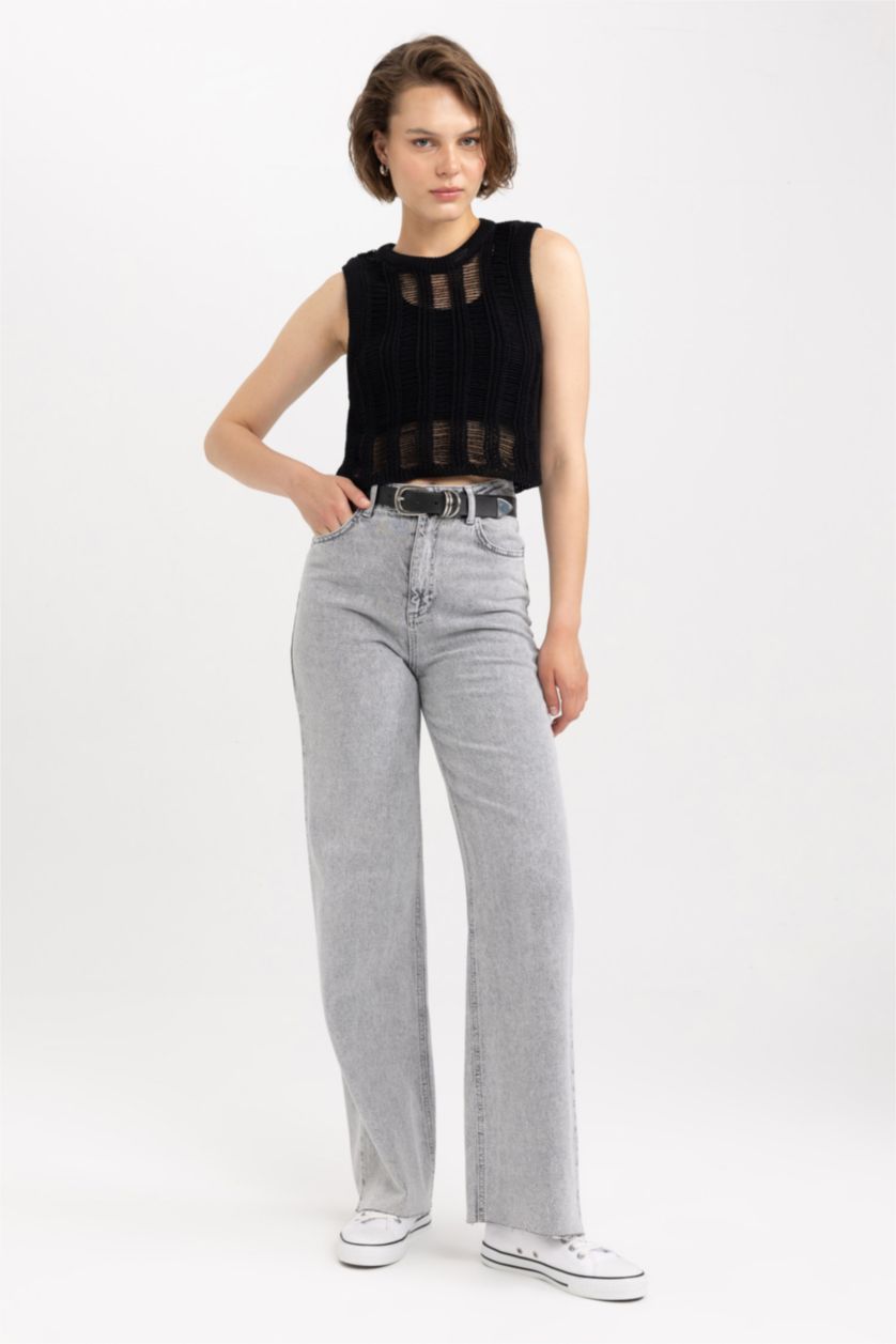 نساء رمادي بنطلون جينز قطن برجل عريض