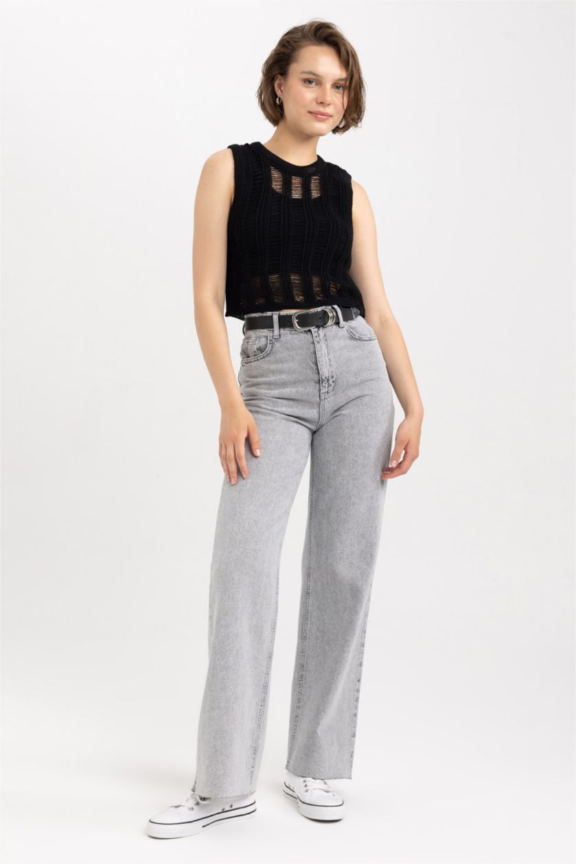 نساء رمادي بنطلون جينز قطن برجل عريض