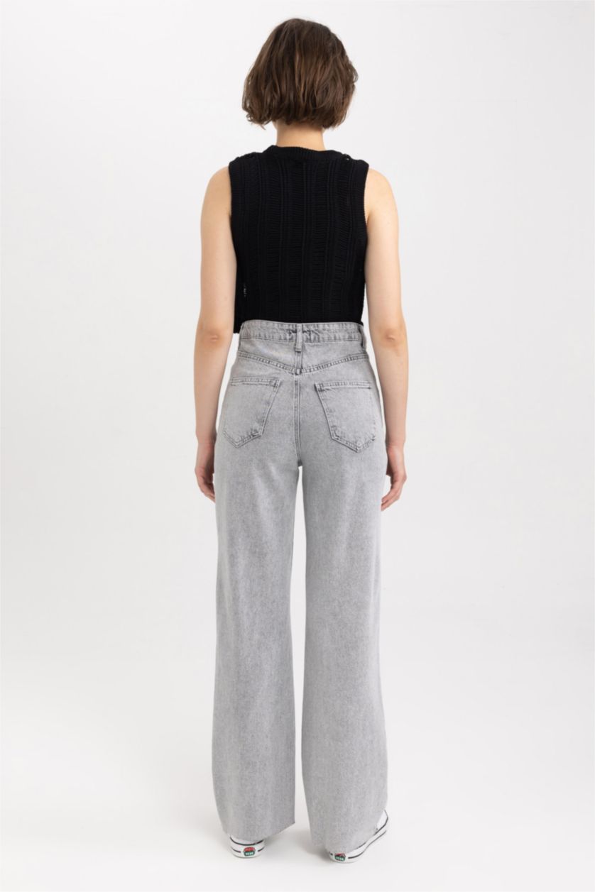 نساء رمادي بنطلون جينز قطن برجل عريض