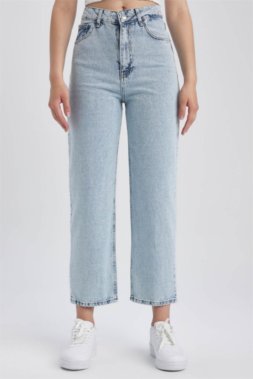 FEMME BLEU Clair Pantalon Crop Jean Culotte Cheville
