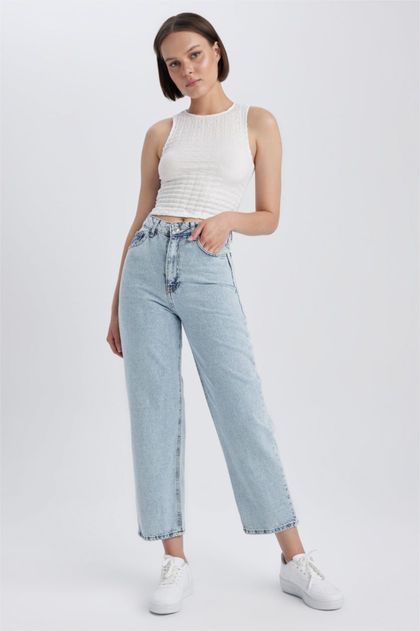 FEMME BLEU Clair Pantalon Crop Jean Culotte Cheville