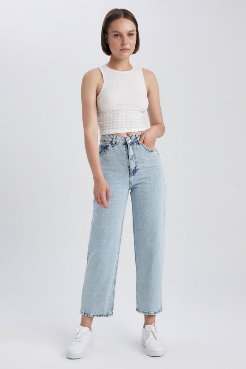 FEMME BLEU Clair Pantalon Crop Jean Culotte Cheville