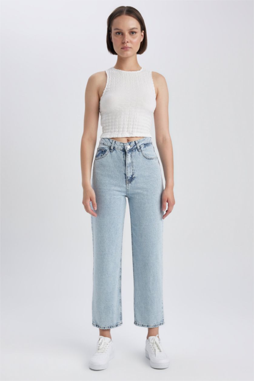 FEMME BLEU Clair Pantalon Crop Jean Culotte Cheville