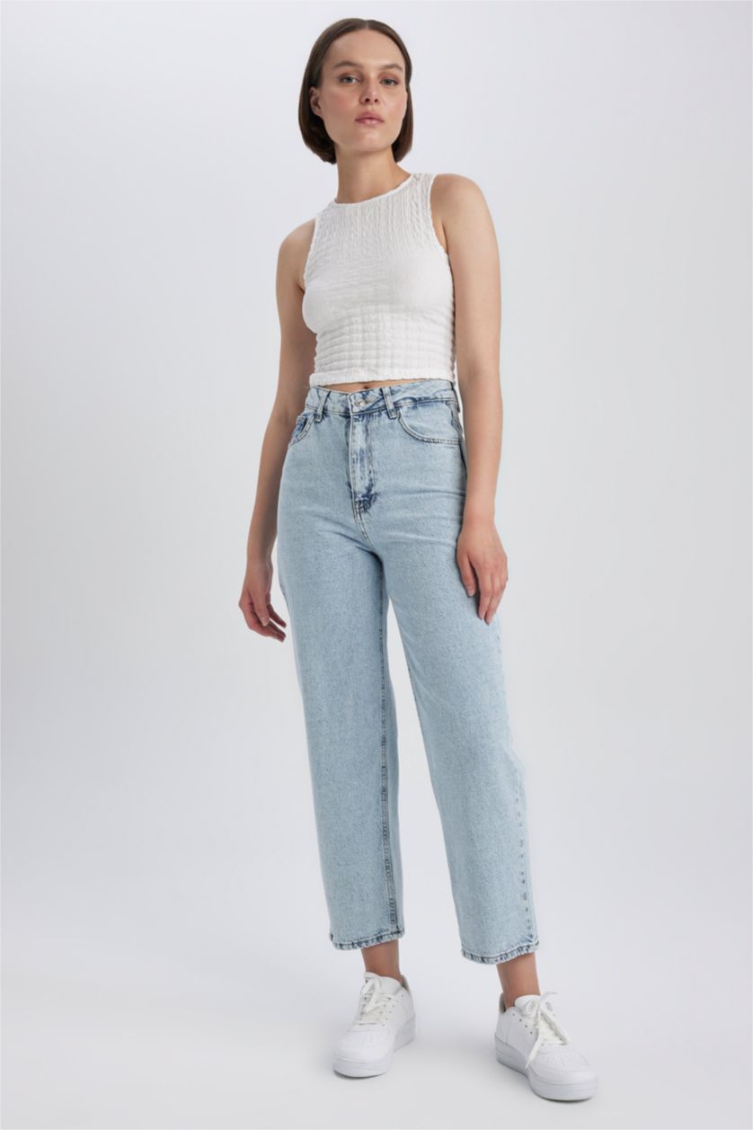 FEMME BLEU Clair Pantalon Crop Jean Culotte Cheville