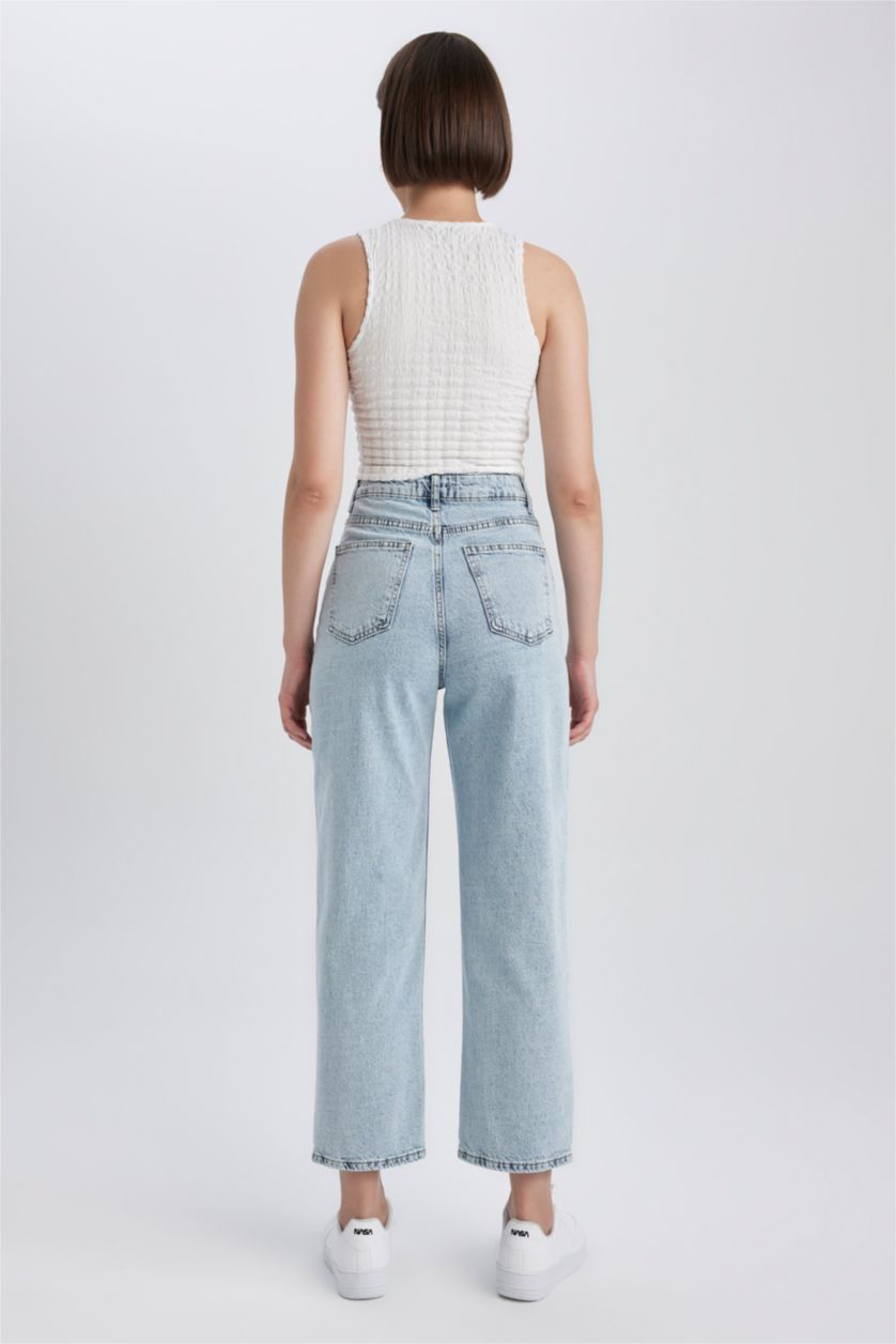 FEMME BLEU Clair Pantalon Crop Jean Culotte Cheville