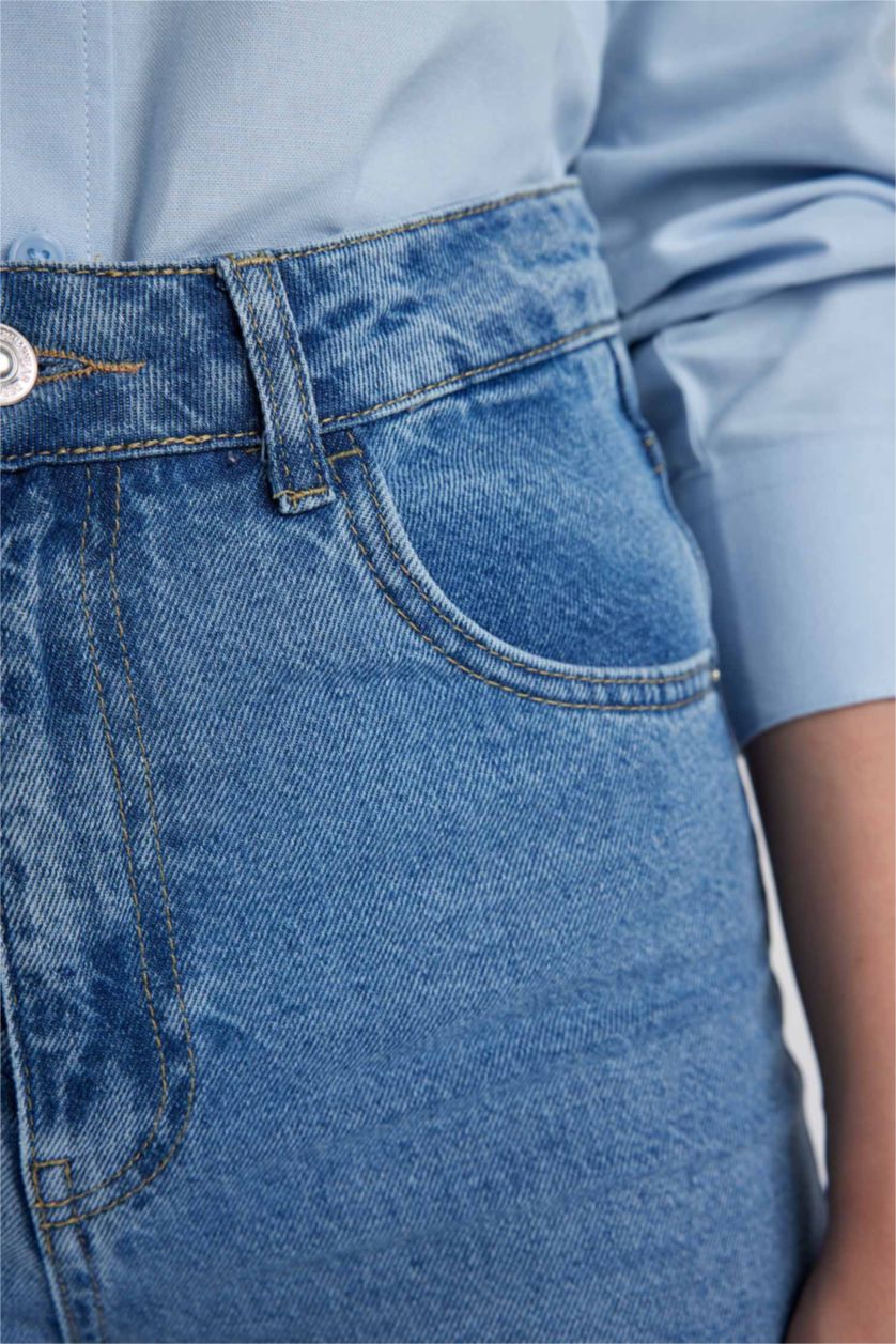 حريمي أزرق بنطلون جينز وايد ليج بساق ممزق