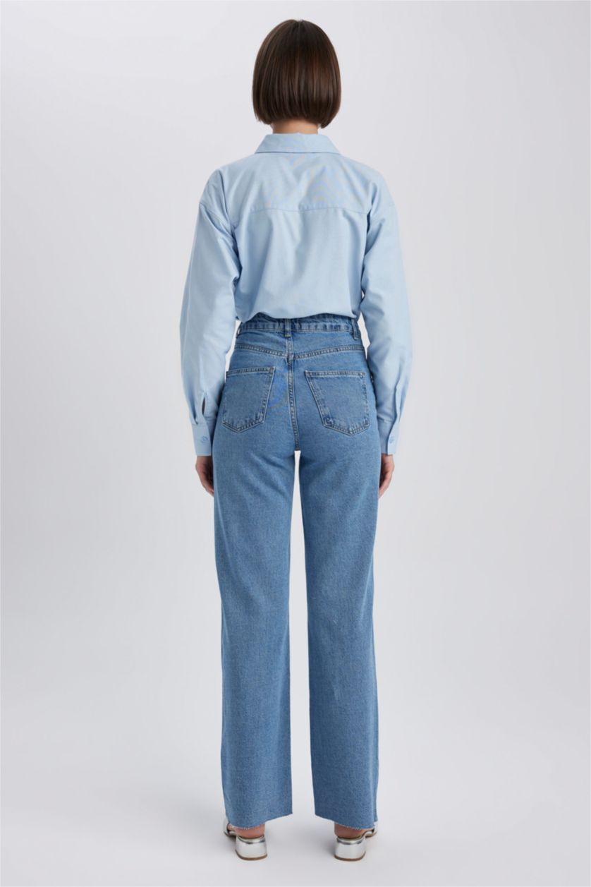 حريمي أزرق بنطلون جينز وايد ليج بساق ممزق