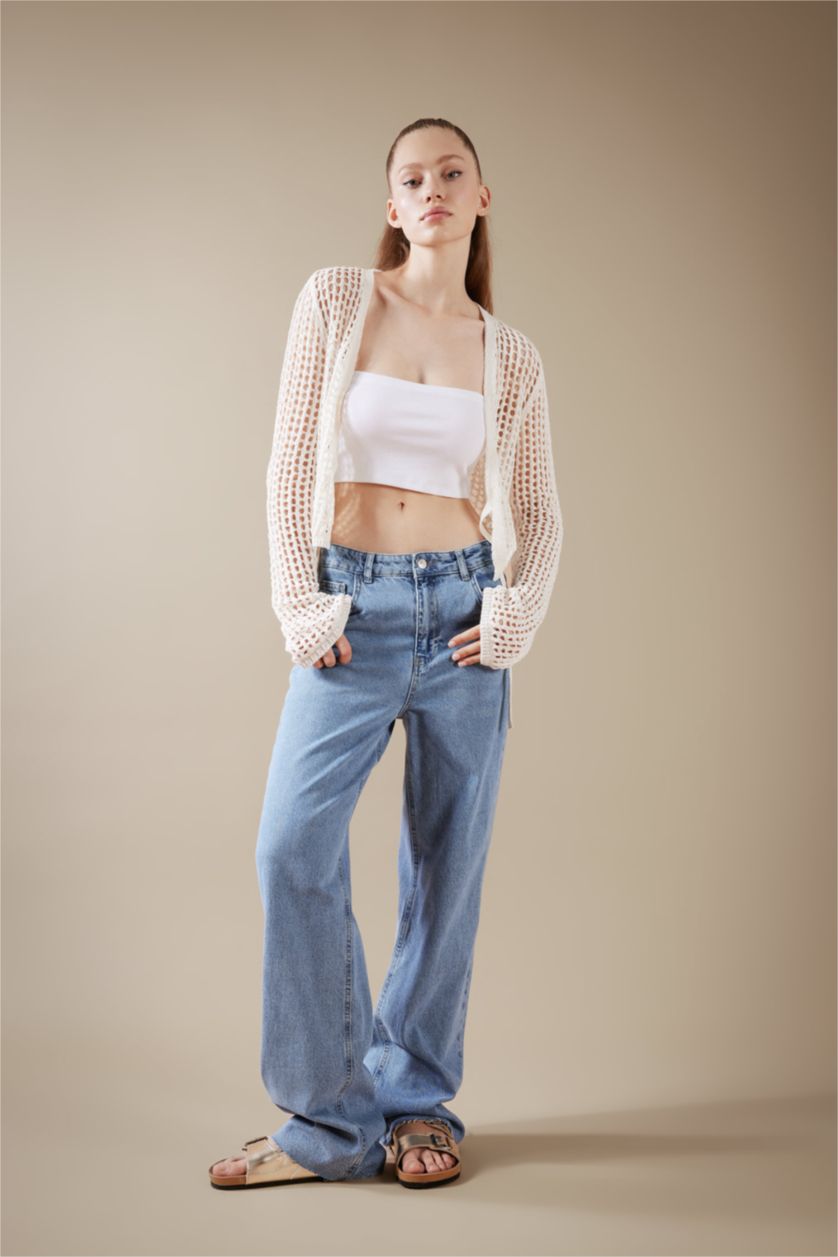 حريمي أزرق بنطلون جينز وايد ليج بساق ممزق