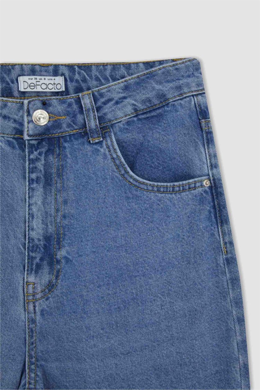 حريمي أزرق بنطلون جينز وايد ليج بساق ممزق