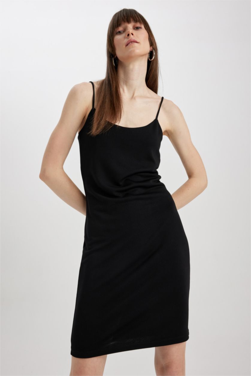 FEMME Noir Robe En Maille À Manches Courtes Col Carré