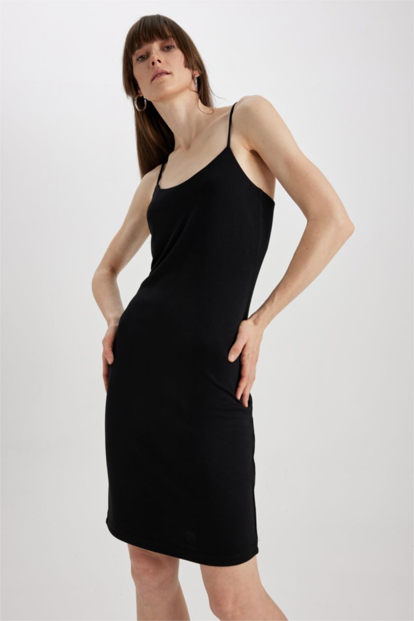 FEMME Noir Robe En Maille À Manches Courtes Col Carré