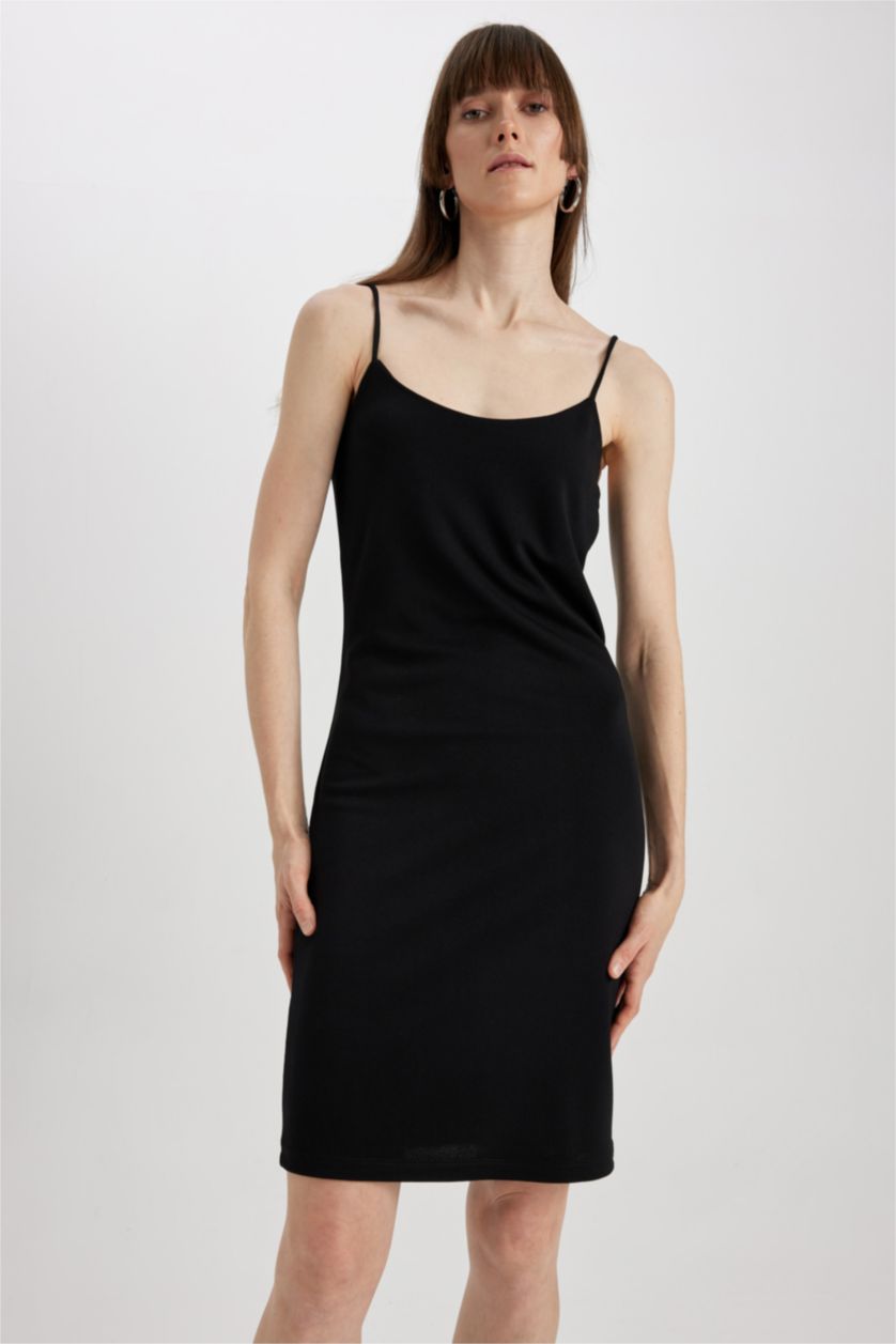 FEMME Noir Robe En Maille À Manches Courtes Col Carré