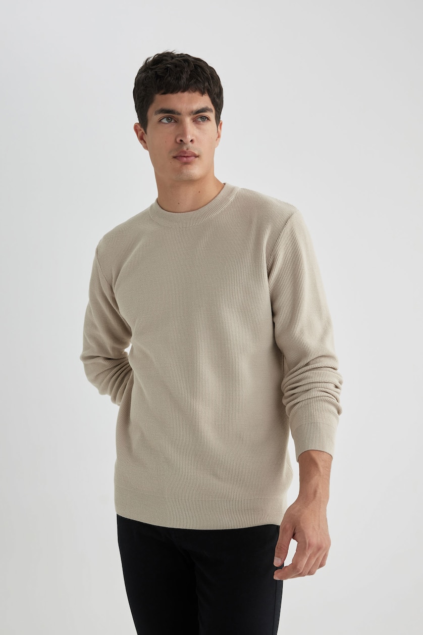 رجال اللون الحجري Standard Fit Knitwear Pullover