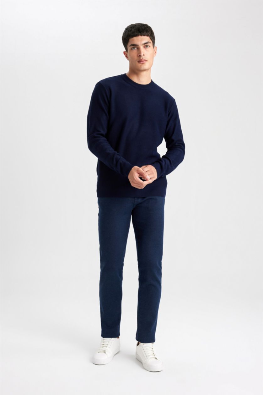 MAN NAVY Standard Fit Crew Neck Knitted Pullover
