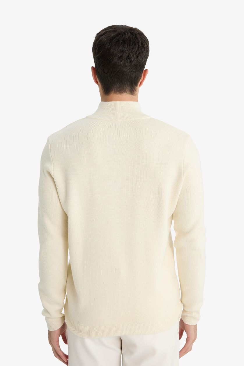 HOMME Écru Pull tricot à coupe standard et col montant