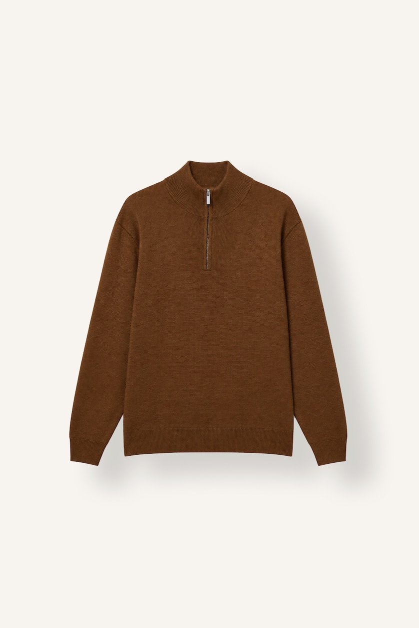Erkek Camel Standart Fit Basic Triko Kazak