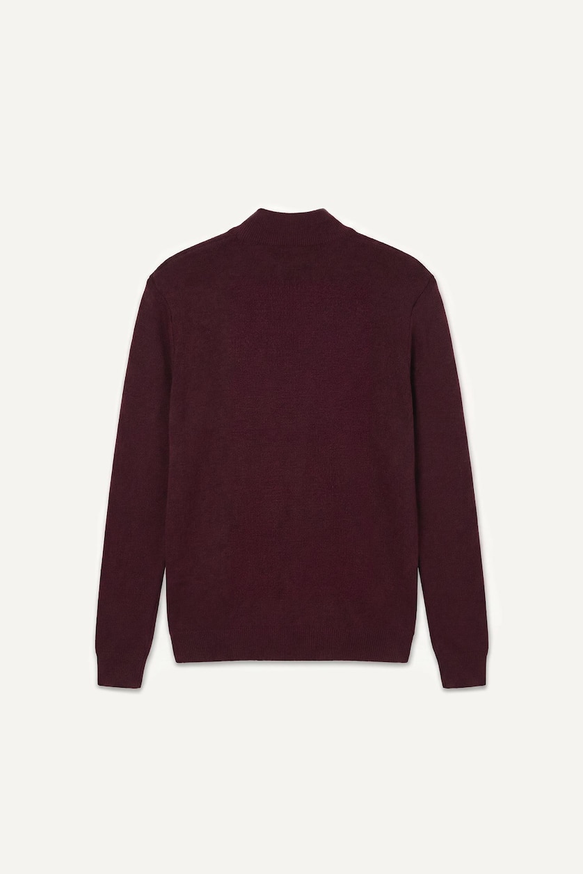 Erkek Bordo Standart Fit Yarım Fermuarlı Triko Kazak