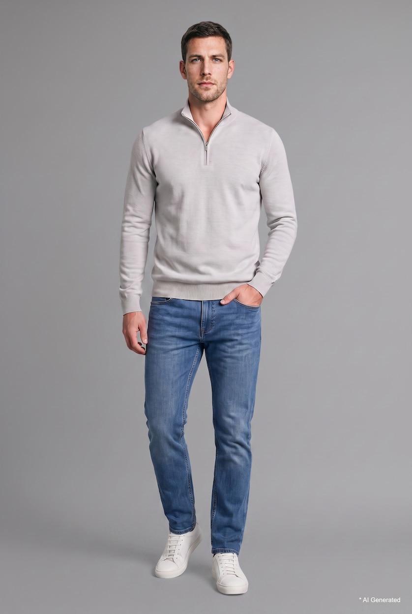 Erkek Açık Gri Standart Fit Basic Triko Kazak