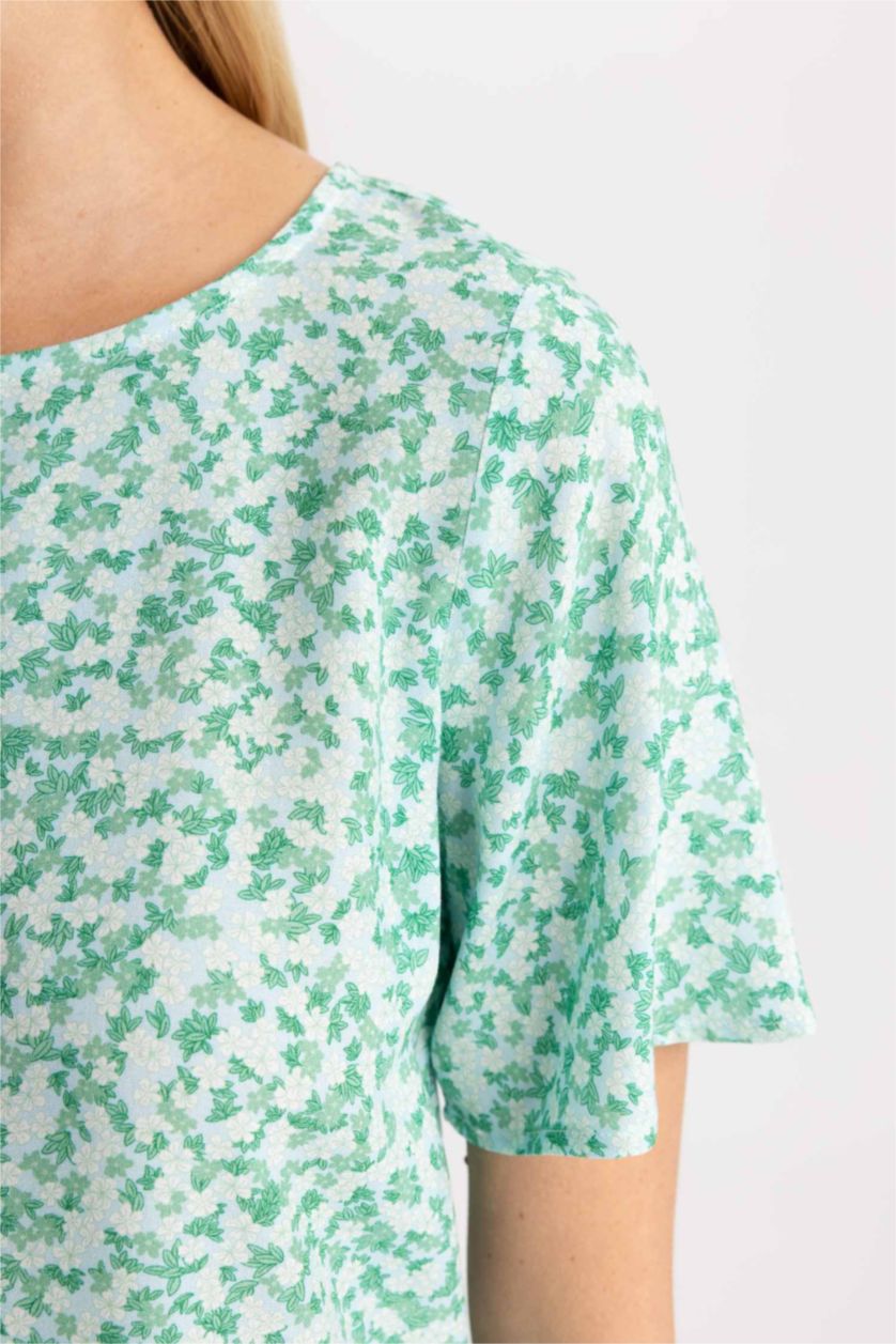 WOMAN Mint Round Neck Regular Fit Short Sleeve Blouse