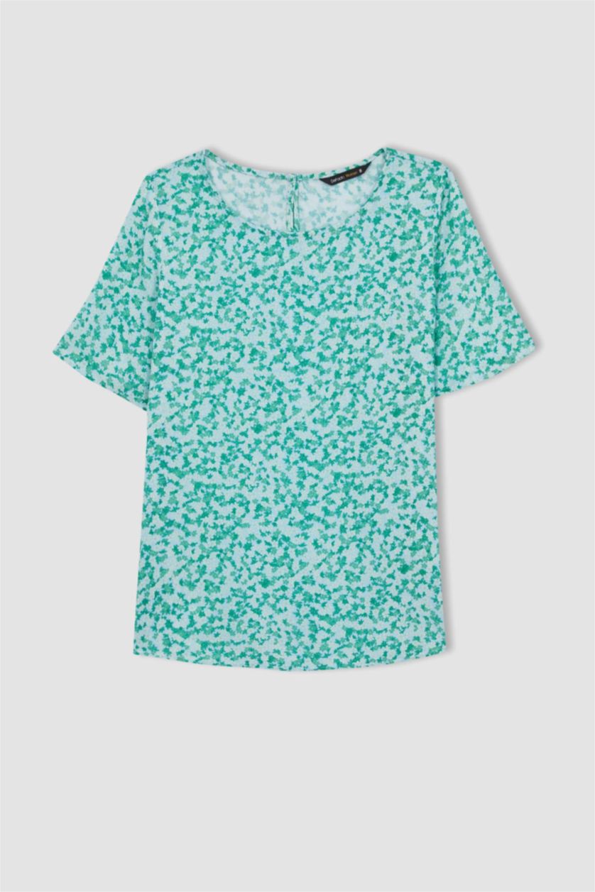 WOMAN Mint Round Neck Regular Fit Short Sleeve Blouse
