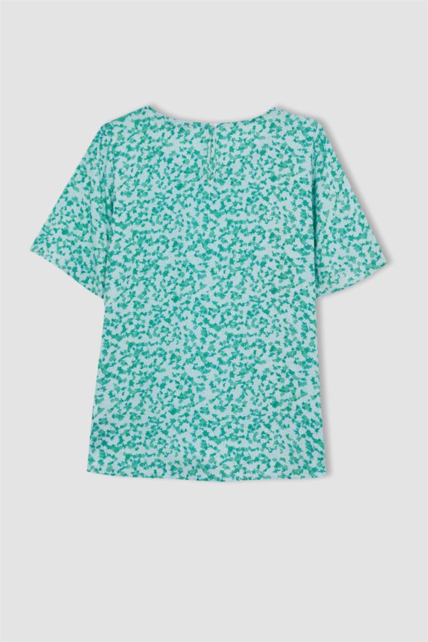 WOMAN Mint Round Neck Regular Fit Short Sleeve Blouse