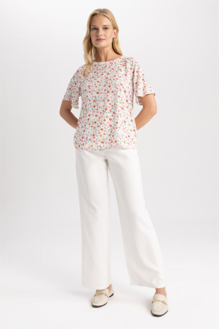 FEMME Rose Chemisier à Manches Courtes coupe régulière Col Rond