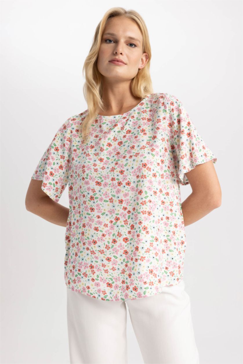 FEMME Rose Chemisier à Manches Courtes coupe régulière Col Rond