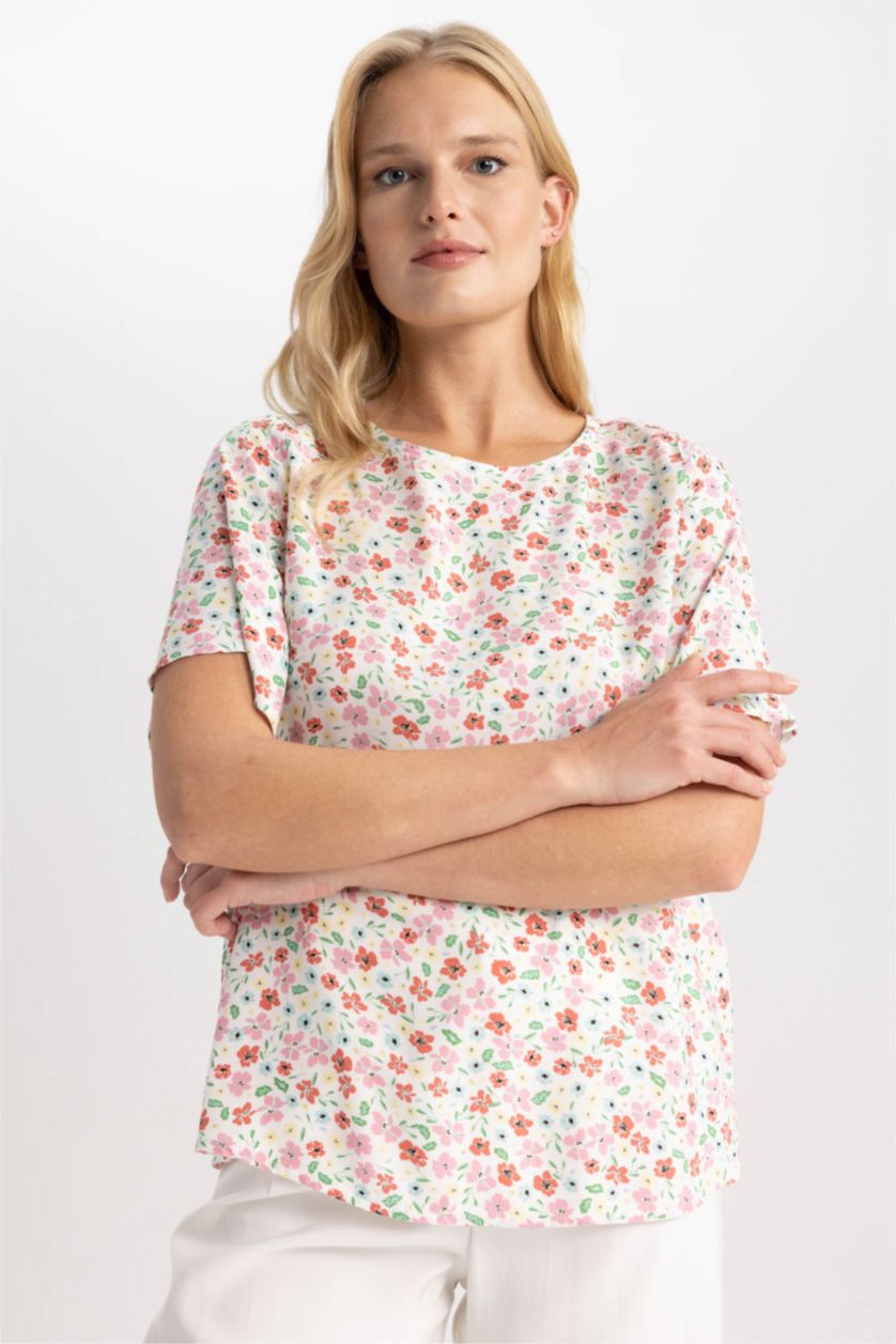 FEMME Rose Chemisier à Manches Courtes coupe régulière Col Rond