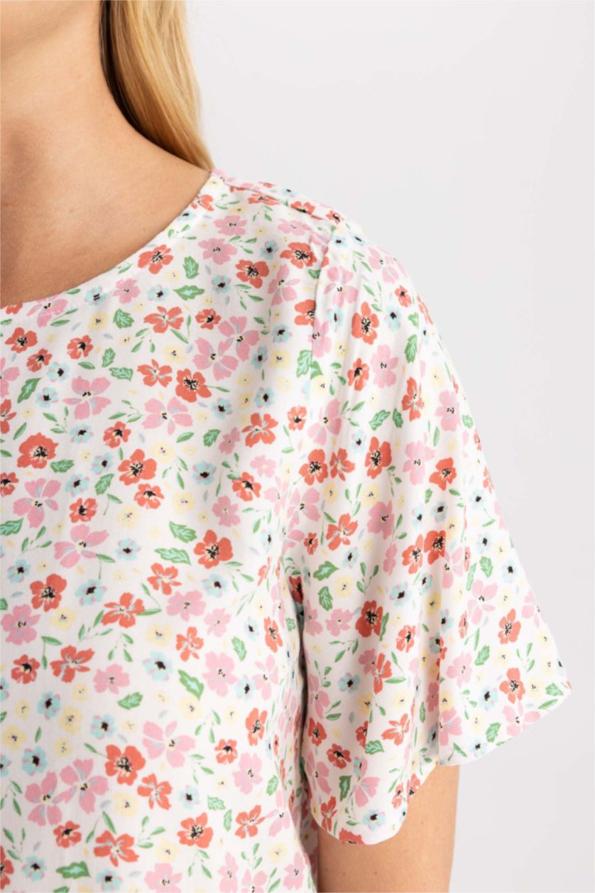 FEMME Rose Chemisier à Manches Courtes coupe régulière Col Rond