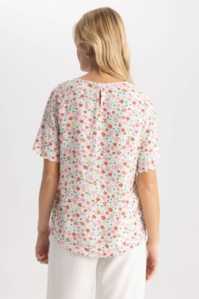 FEMME Rose Chemisier à Manches Courtes coupe régulière Col Rond