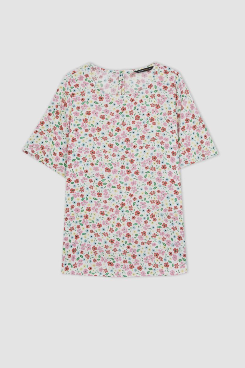 FEMME Rose Chemisier à Manches Courtes coupe régulière Col Rond