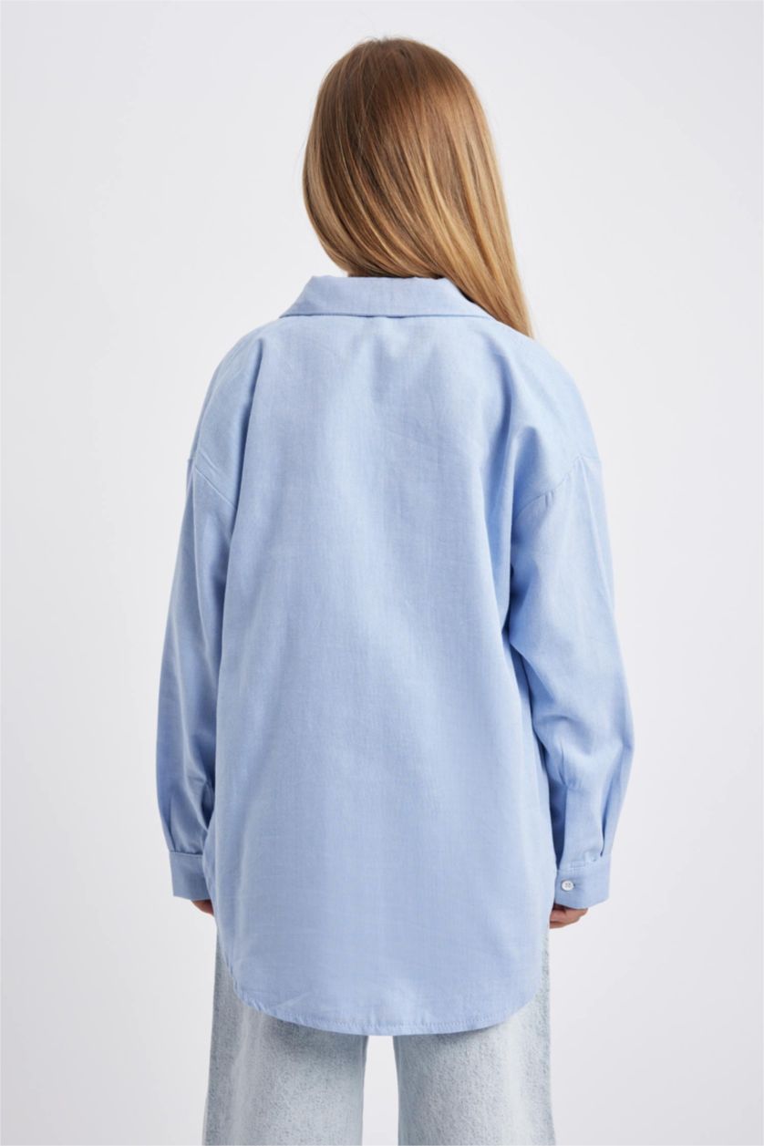 Девочки и подростки Голубрй Рубашка оверсайз для девочек, Школьная коллекция