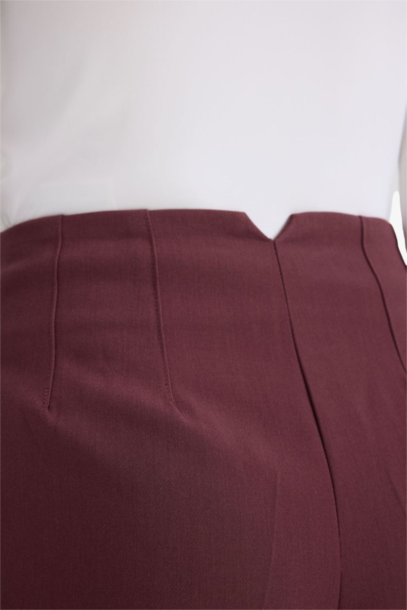 Женщины Бордовый Штаны Slim Fit с карманами, высокая талия, укороченные