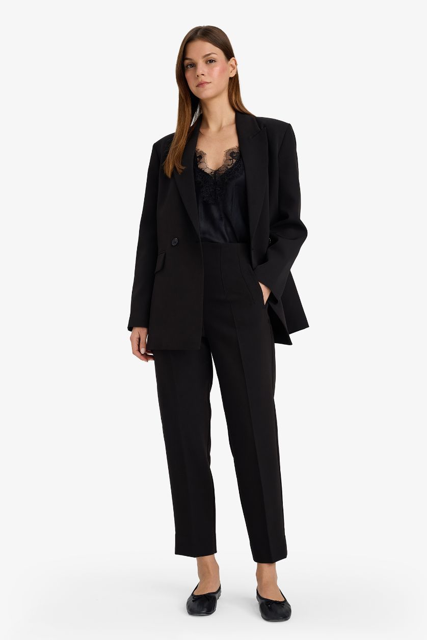 Woman Black Slim Fit High Waist With Pockets Trousers