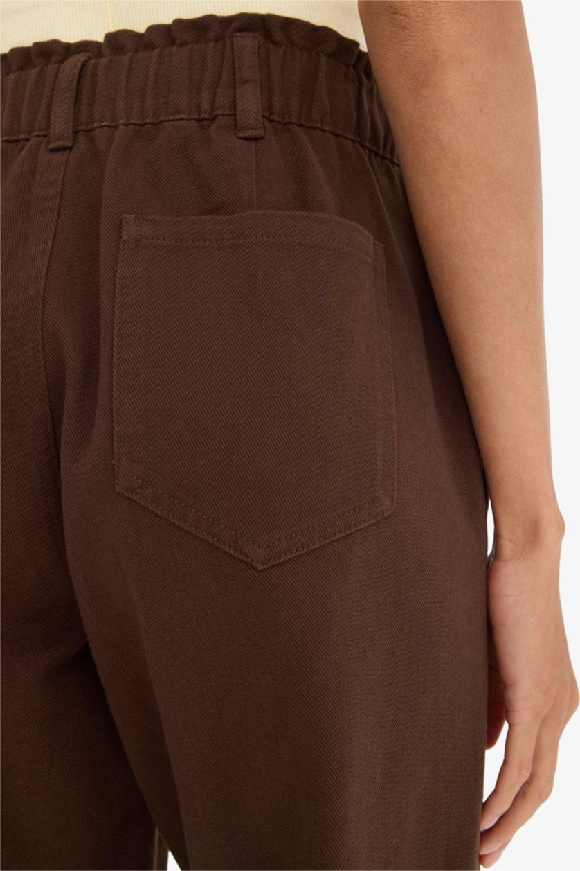 FEMME Marron Pantalon paperbag taille haute droit en gabardine à poches cargo
