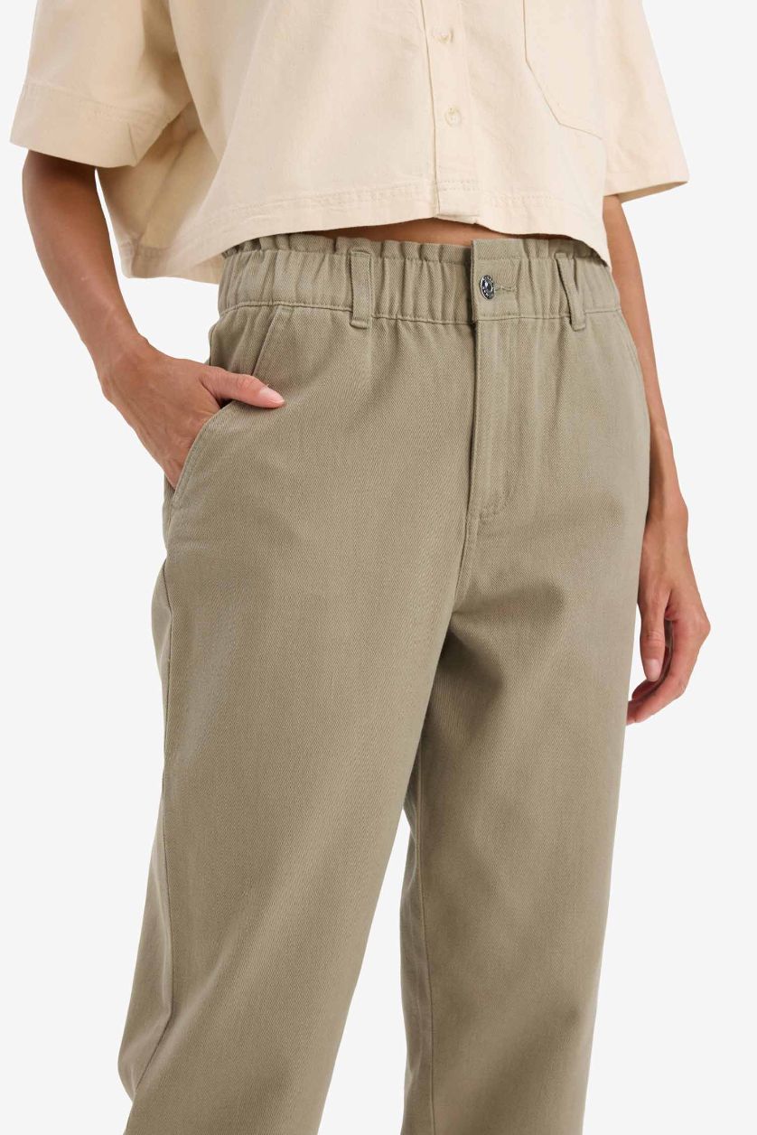 FEMME Kaki Pantalon en gabardine à taille haute avec poches