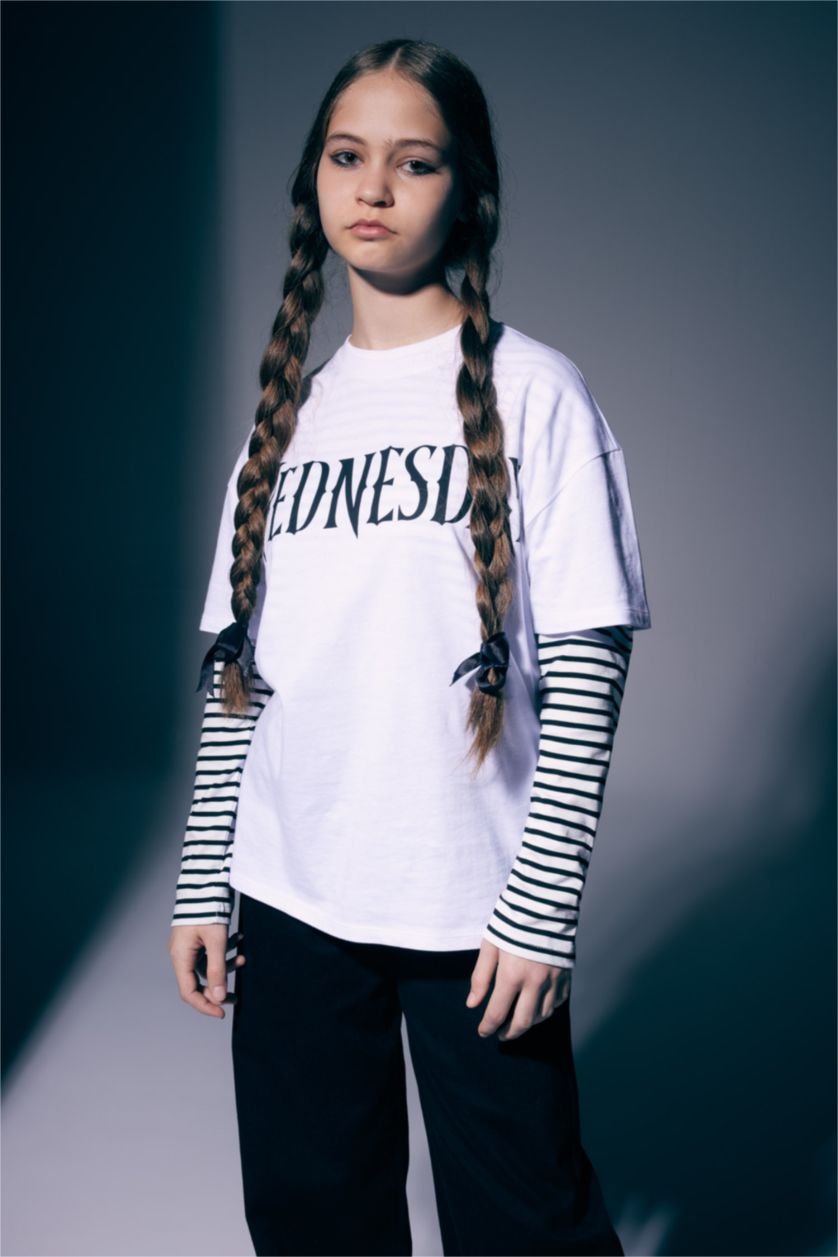 Девочки и подростки Белый Футболка оверсайз Wednesday для девочек